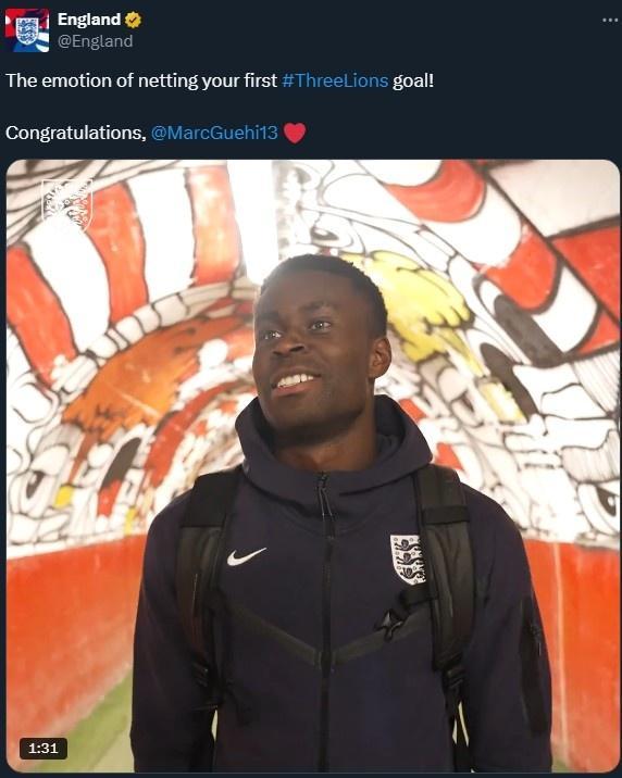 开运体育官网-格伊收获英格兰首球,英格兰发文:恭喜你,格伊!