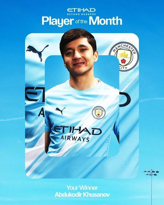 开运体育官网-官方：乌兹别克斯坦后卫胡桑诺夫当选曼城3月最佳球员